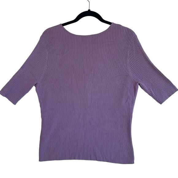 Lavender Ribbed Knit Top Womens SZ L Pleated Babydoll Blouse Modest Workwear - Picture 2 of 9